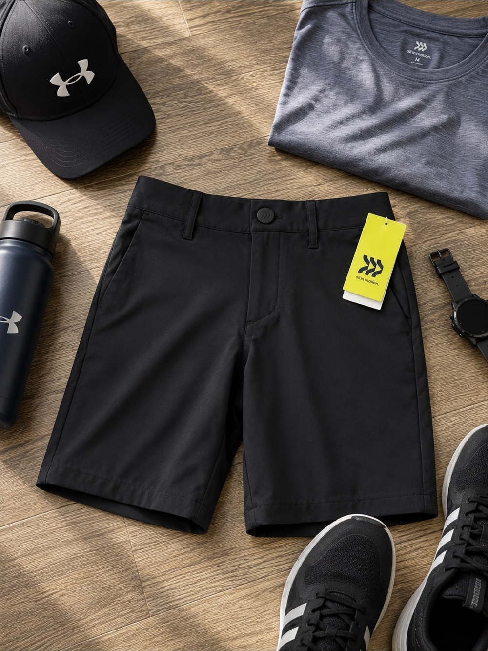 all in motion Black Athletic Flat-Front Kids Boys Shorts NWT Golf Shorts